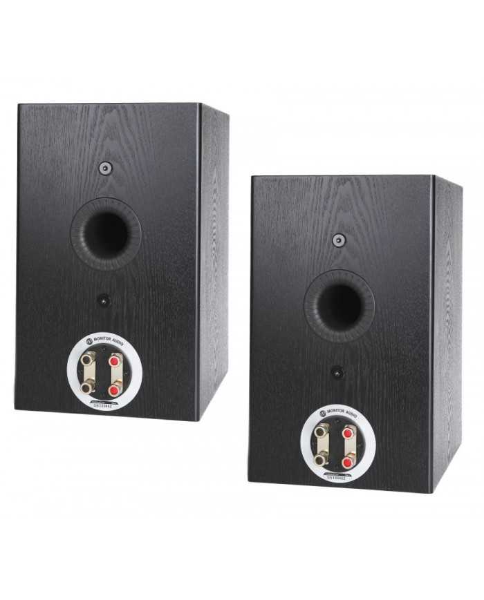 Monitor Audio Silver 2 siyah raf tipi hoparlörler, C-CAM tweeter, bas refleks portu.