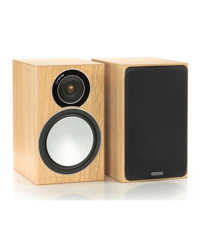 Monitor Audio Silver 2 meşe raf tipi hoparlörler, siyah ön ızgara