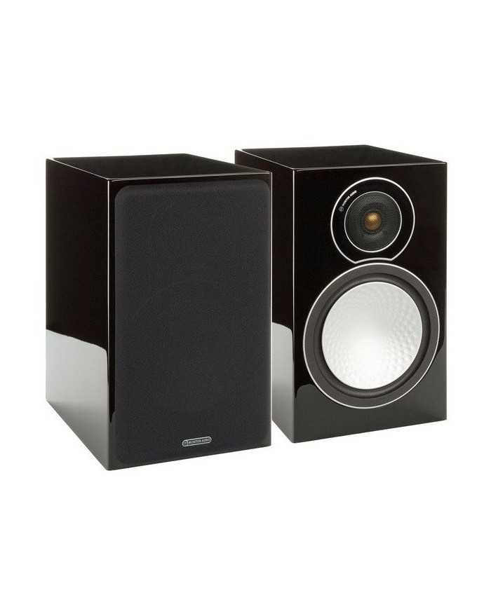 Monitor Audio Silver 2 siyah parlak raf tipi hoparlör çifti, ön görünüm