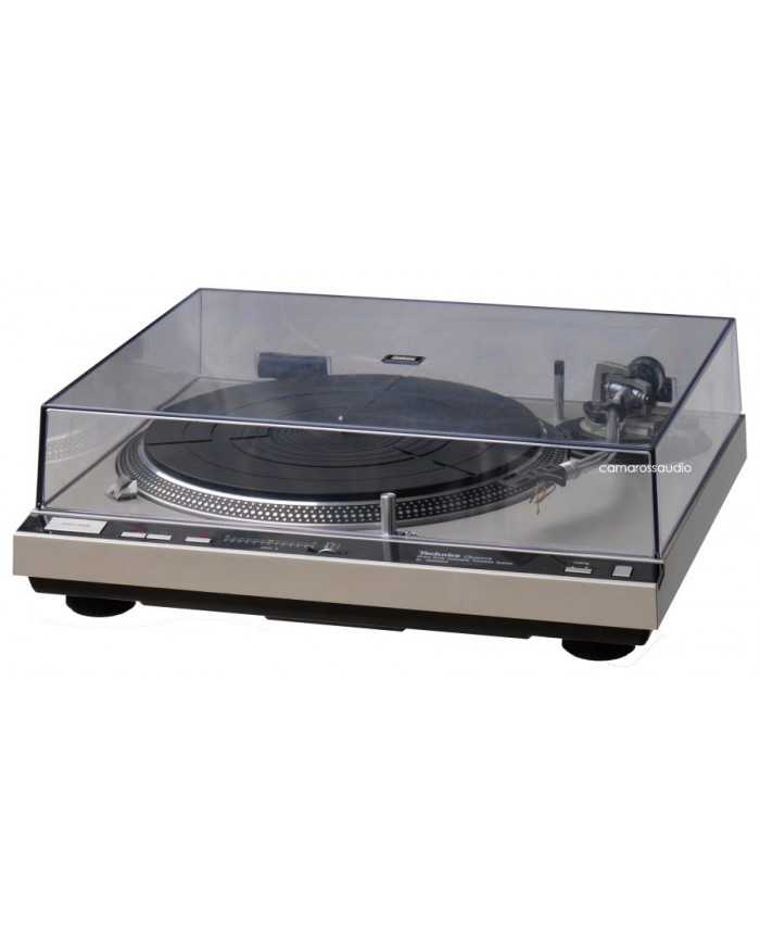 Technics SL-1600 mk2 pikap, tam otomatik, doğrudan tahrikli, gümüş renkli, şeffaf kapaklı.