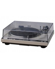 Technics SL-1600 mk2 pikap, tam otomatik, doğrudan tahrikli, gümüş renkli, şeffaf kapaklı.