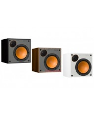Monitor Audio Monitor 50 kompakt hoparlörler, turuncu woofer, siyah ve beyaz modelleri