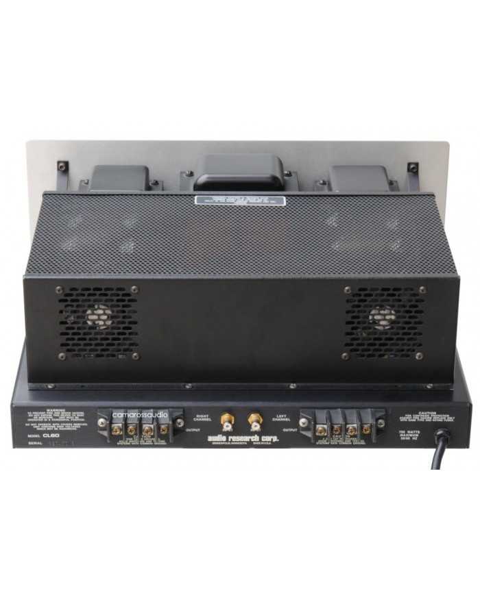 Audio Research CL-60 Güç Amplifikatörü, siyah, arka panel çıkışları ve havalandırmalı kapağı ile