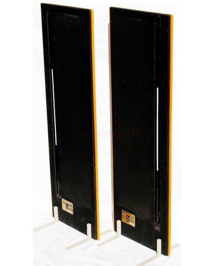 MAGNEPAN MG 3.5R hoparlör panelleri, siyah ve ahşap çerçeveli, ayakta duran çift.