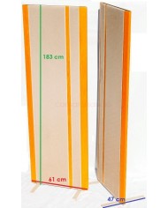 MAGNEPAN MG 3.5R hoparlörler, bej yüzey ve turuncu yan şeritler, 183cm x 61cm x 47cm