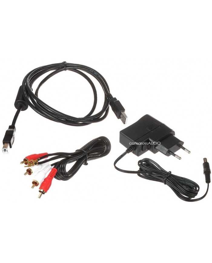 Thorens TD 202 & TP-71 AT-95E aksesuarları: USB kablosu, RCA kablosu, güç adaptörü