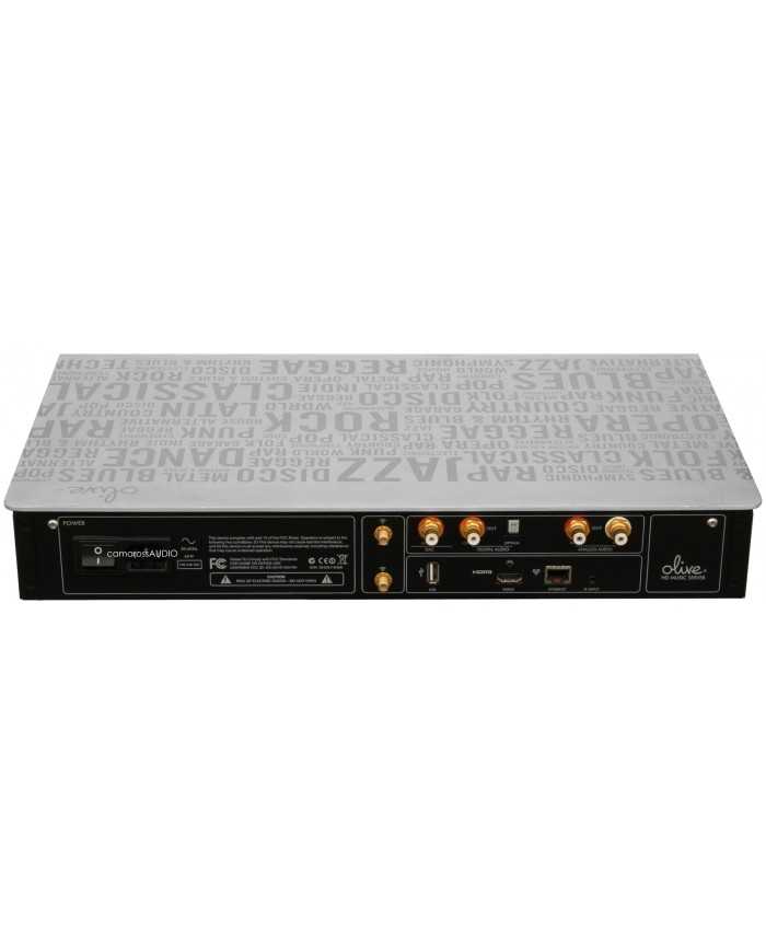 Olive O4HD Music Server: silver, music genre pattern top, rear panel connections