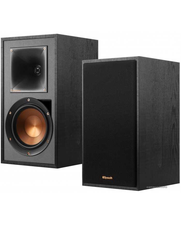 Klipsch R-51PM siyah aktif hoparlör, ahşap görünümlü kabin, turuncu woofer