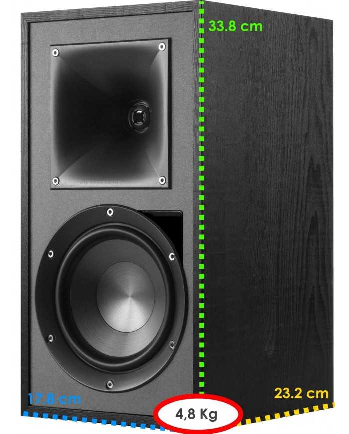 Klipsch R-51PM siyah bookshelf hoparlör, 33.8 cm yükseklik, 23.2 cm derinlik, 17.8 cm genişlik, 4.8 kg ağırlık