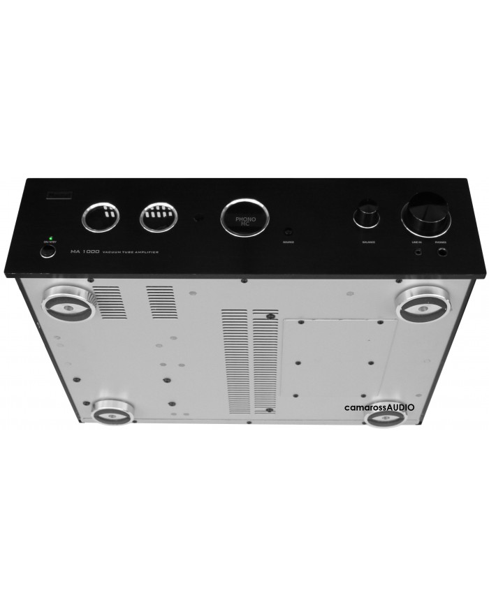 Magnat MA 1000 siyah vakum tüplü amplifikatör, phono girişli ve modern tasarımlı.
