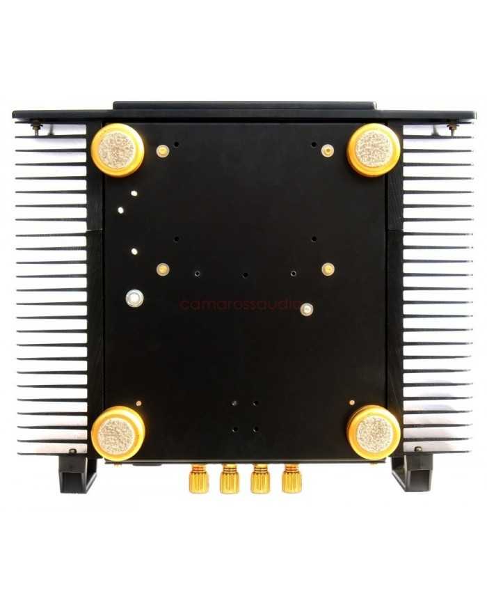 AM Audio AM2 Reference Mono Power Amplifier, siyah, altın ayaklı, soğutuculu, hi-fi ses amplifikatörü