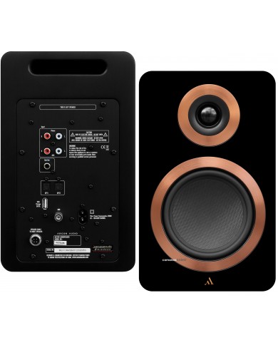 Argon Audio FORTE A5 siyah aktif hoparlör, bakır detaylı ön panel.