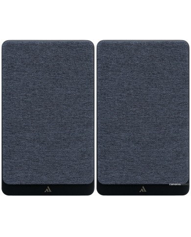 Argon Audio FORTE A5 hoparlörler, koyu gri kumaş kapaklı, minimalist tasarım.