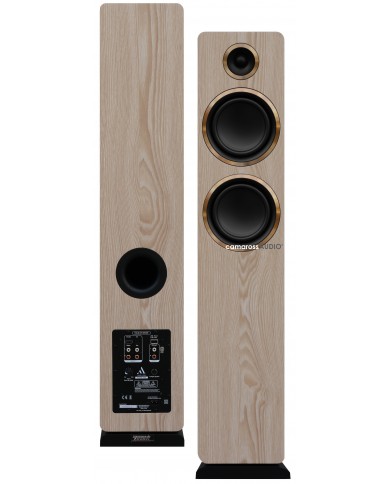 Argon Audio Fenris A55 hoparlör, açık meşe kaplama, altın detaylı.