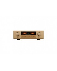 Accuphase E-211 krem rengi entegre stereo amplifikatör, VU metreler ve ses kontrol düğmeleri.