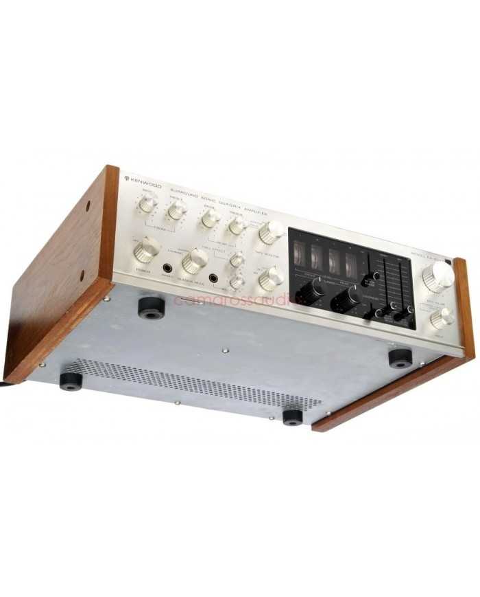 Kenwood KA-8044 Surround Sonic Quadix Amplifier, vintage gümüş ve ahşap retro stereo ses