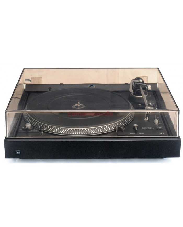 DUAL 522 Turntable pikap, otomatik, tam otomatik, siyah, şeffaf kapaklı.