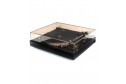 DUAL 522 Turntable siyah, otomatik kayış tahrikli, şeffaf kapaklı pikap.