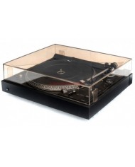 DUAL 522 Turntable siyah, otomatik kayış tahrikli, şeffaf kapaklı pikap.