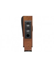 Kef Reference Model Three ahşap kaplama kule tipi hoparlör, çift sürücülü siyah ön panel.