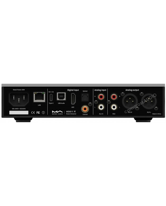 Matrix Mini-i 4 Music Streamer arka portları: LAN, USB, RCA, XLR çıkışları.