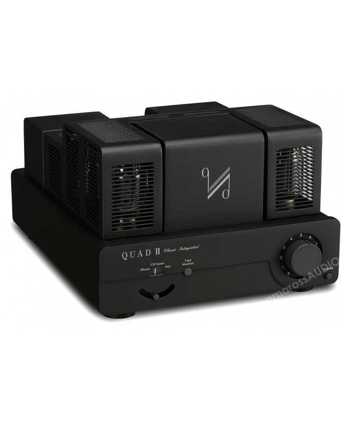 Siyah Quad II Classic entegre tüplü amfi, Hi-Fi ses ekipmanı.