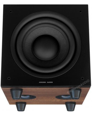 Argon Audio Malmö SUB 8 subwoofer, siyah ön panel ve ahşap gövde.