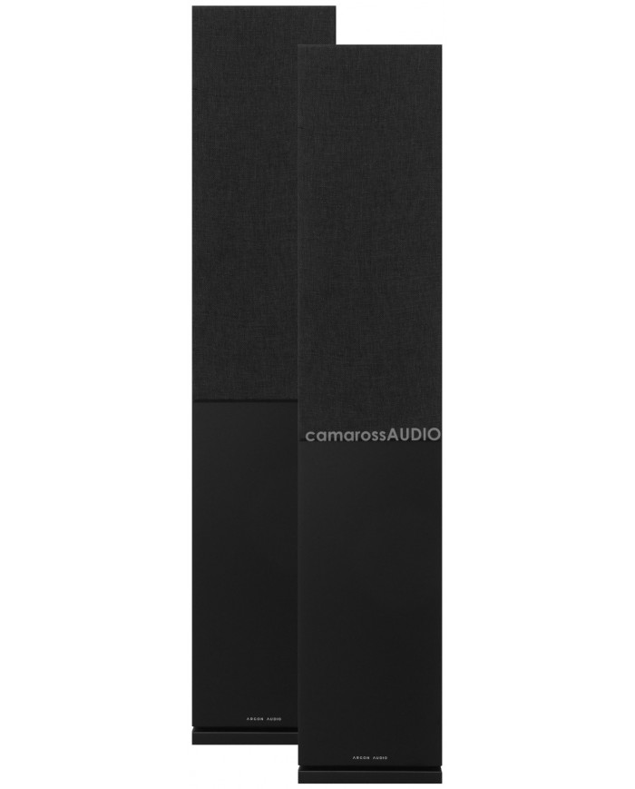 Argon Audio FORUS 55 siyah hoparlörler, kumaş kaplama ve modern tasarım.