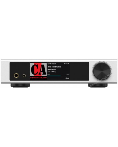 Matrix Audio Element i2 gümüş renkli ses oynatıcı, dijital ekranlı ve büyük döner düğmeli