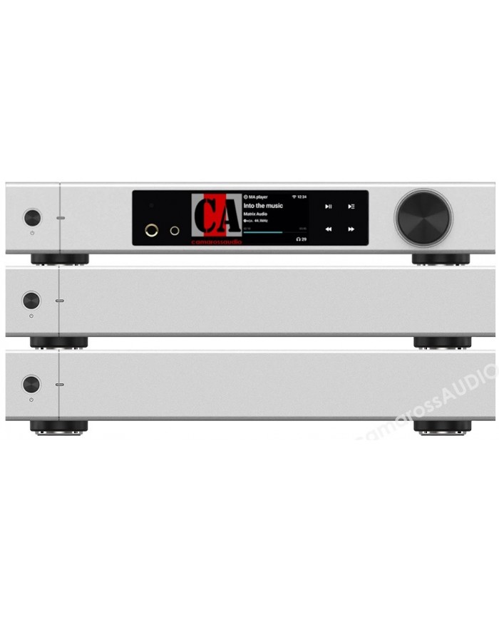 Matrix Audio Element P2 gümüş renkli, şık tasarımlı, dijital ses oynatıcı.