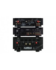 Quad Artera Stereo amfi arka bağlantı terminalleri ve giriş çıkışları siyah.