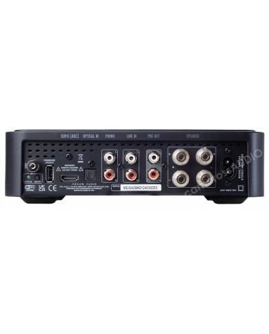 Argon Audio SA2 siyah stereo amplifikatör, HDMI ARC, optik giriş, phono ve hoparlör çıkışları.