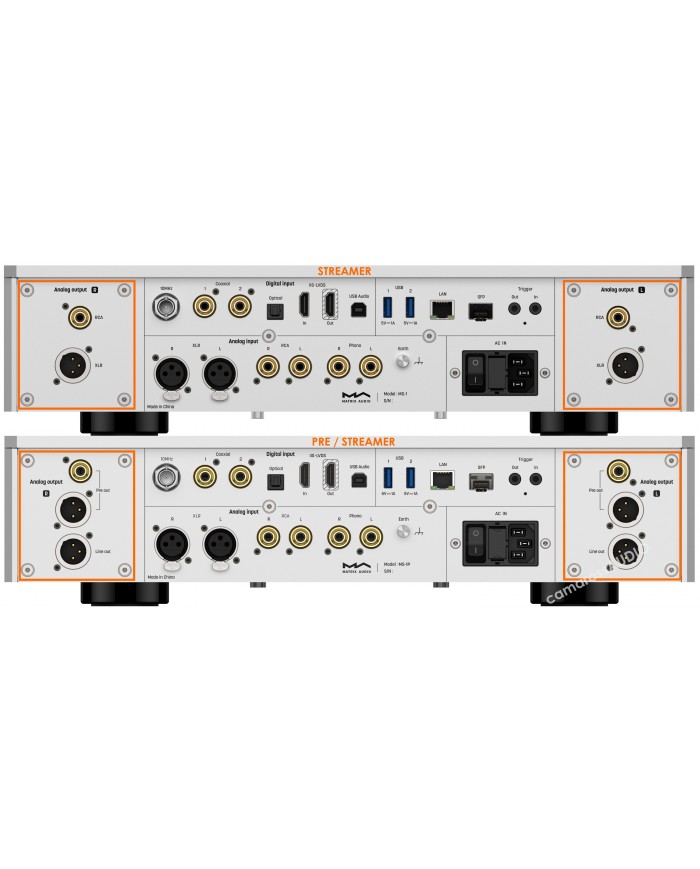 Matrix Audio MS-1 Streamer ve Pre/Streamer cihazlarının arka panel bağlantıları.
