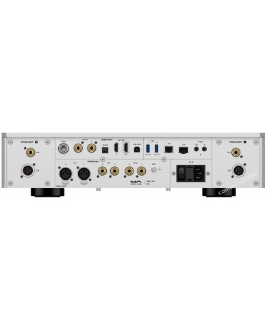 Matrix Audio MS-1 cihazının arka panel bağlantılarını gösteren gümüş renkli ses cihazı.
