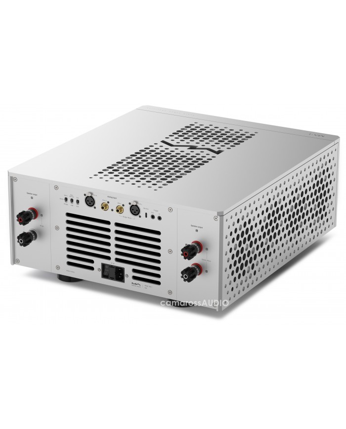 Matrix MA-1 ses amfisi, gümüş renkli, XLR/RCA girişli güç amplifikatörü.