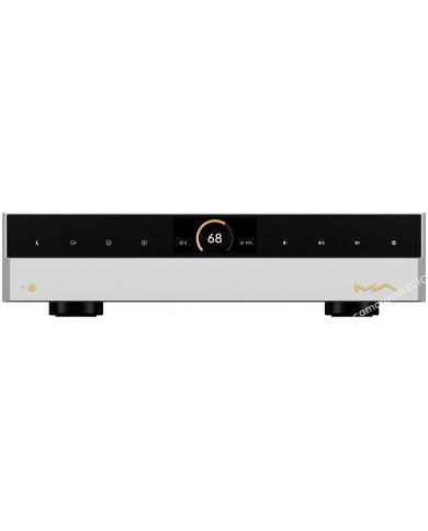 Matrix MP-1 ses sistemi ön paneli, gümüş ve siyah renkli hifi amfi