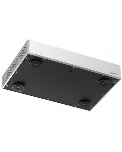Matrix Audio SS-1 PRO, beyaz ve altın renkli, modern tasarımlı, ses yükseltici cihazın alt görünümü.