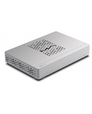 Matrix Audio SS-1 PRO gümüş renkli, delikli tasarımlı, yüksek kaliteli ses anahtarı.