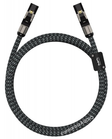 Matrix Audio CAT6A örgü network kablo, siyah/gri, yüksek performanslı Ethernet.