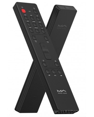 Matrix Audio RM4 siyah uzaktan kumanda, COAX, OPT, USB, STRM, AUX, Phono, BT ve ARC girişlerini destekler