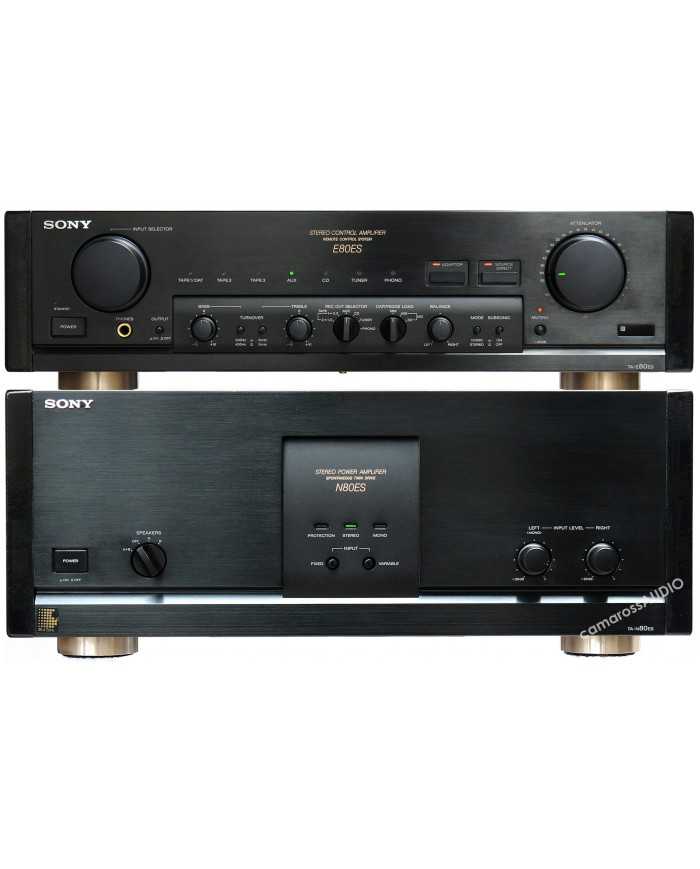 SONY TA-E80ES stereo control amplifier ve SONY TA-N80ES stereo power amplifier, siyah.