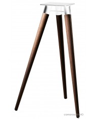 Buchardt Audio Stands, şık şeffaf üst, koyu ahşap ayaklı hoparlör standı.
