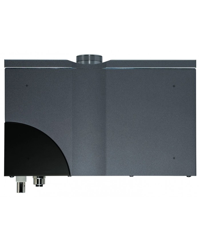 iFi Audio SilentPower OMNI LAN gri ağ filtresi ve güç kutusu yan görünüm.