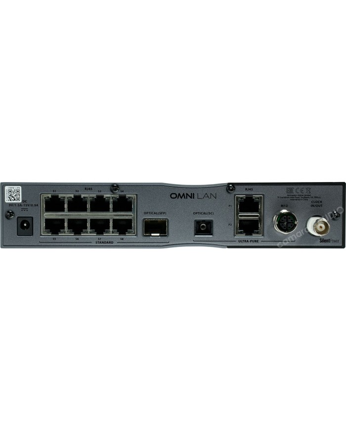 iFi Audio SilentPower OMNI LAN arka portları: RJ45, SFP, SC, M12, BNC.