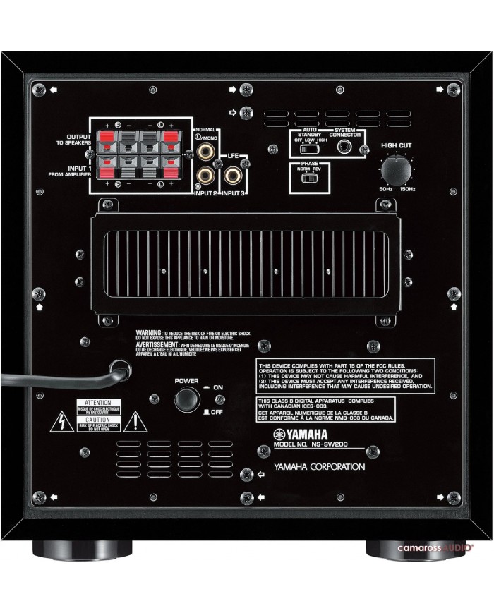 Yamaha NS-SW200 Subwoofer arka bağlantı paneli, RCA ve hoparlör girişleri.