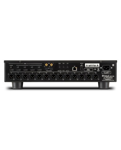 McIntosh MX100 A/V Processor arka bağlantı paneli, XLR ve HDMI giriş/çıkışları.