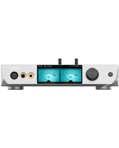 Luxsin X9 DAC-AMP gümüş renkli, VU metre ekranlı profesyonel ses amfisi.