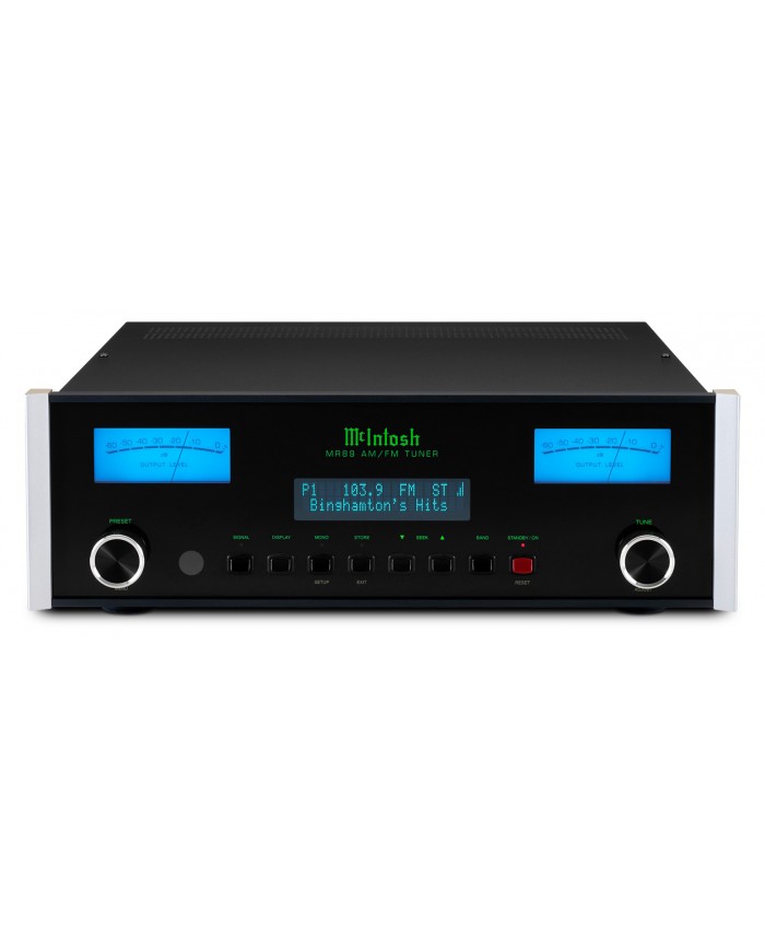 McIntosh MR89 AM/FM Tuner siyah, mavi VU metreli hifi radyo alıcısı.