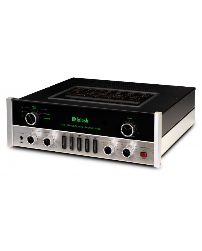 McIntosh C22 MKV Preamplifikatör, siyah ve gümüş renkli stereo preampli.