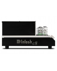 McIntosh C8 Lambalı Preamplifikatör siyah kasa, krom detaylı, tüplü ses ekipmanı.